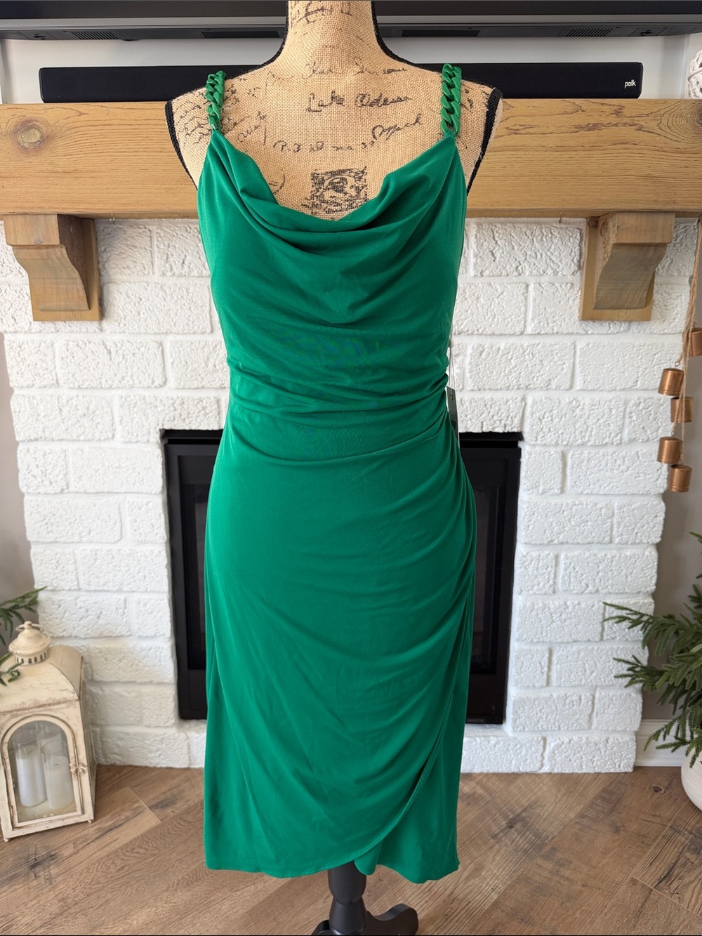 Siena Green Cowl Neck Midi Dress with chain Straps